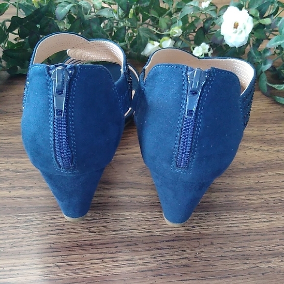 Anna Blue Rhinestone Sandals with Wedge Heel - Picture 9 of 11